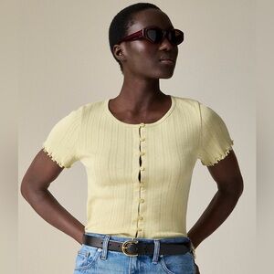 NWT J. Crew Pale Yellow Pointelle short sleeve knit cardigan sz M